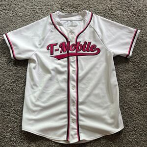 T-Mobile Baseball Jersey‎ Button Up Employee White Pink Stitched Size Large
